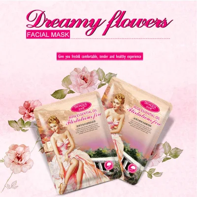 OEM Romantic Flower Moisturizing Brightening Face Mask Cosmetics Facial Mask Sheet Moist Go Pores Whitening Skin Care Marke
